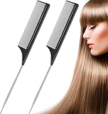 ROTOPATA 2 Stück Stielkamm Toupierkamm für Friseur, Stilkamm Hair Kamm mit Langem Metall Stiel, Hitzebeständig Carbon Faser Stabkamm Haarkamm