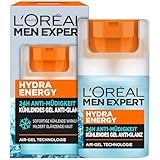 L'Oréal Men Expert kühlende Anti-Glanz Gesichtspflege für Männer, Mattierendes und erfrischendes Gel 24H Anti-Müdigkeit, Gesichtscreme für Herren mit Meeresquellwasser, Hydra Energy, 1 x 50 ml