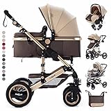 Daliya® Bambimo 3in1 Kinderwagen Kombikinderwagen Riesenset 15-Teilig incl. Babywanne, Buggy, Babyschale mit Fußsack, Alu-Rahmen, Voll-Gummireifen, Wickeltasche, Kindertisch - Braun Gold