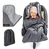 Zamboo Fußsack 3M PRO für Babyschale mit warmer Thinsulate Füllung - Baby Winter-Fußsack für alle Autositze (3-Punkt und 5-Punkt-Gurt) / Babyfußsack mit Tasche - Grau