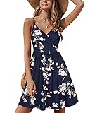 STYLEWORD Sommerkleid Damen Knielang V-Ausschnitt A Linie Kleider Sommer Freizeitkleid Strandkleid mit Taschen