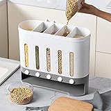 PUCMER Cerealienspender Müslispender Küchen Organizer mit 5 Fächern, Cornflakesspender Lebensmittelspender BPA-frei, Doppel-Spender für Müsli, Cornflakes, Cerealien, Reis