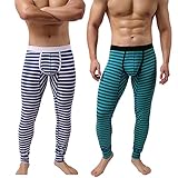 KAMUON Herren Baumwollbeutel Unterwäsche Lange Unterhose Thermohose Hose Leggings, 2er-Pack, blau/grün, Groß