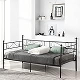 FetiNes Tagesbett Bettgestell 90x190 cm Bett, Metal Wasserdicht Familienbett Gästebett Metallbett Jugendbett Einzelbett Sofabett für Schlafzimmer Wohnzimmer passend, Schwarz