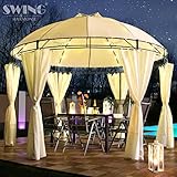 Swing & Harmonie Luxus Pavillon mit LED Beleuchtung - Hochwertiges Gartenzelt - Robustes Partyzelt - Wasserabweisender Gartenpavillon - (Creme)