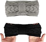 Winter Knit Stirnbänder Damen, 2 Stück Stirnbänder Gestrickt, Haarband Ohrwärmer Elastisch, Haarbänder Verdicken Headwrap Stirnband für Damen/Frauen/Mädchen Outdoor Sport Skifahren Laufen Party Gutes