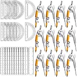 Schüler Geometrie Mathematik Set, Geometrie Kompass Winkelmesser mit Bleistift und geradem Kunststoff Lineal Kompass und Winkelmesser für Student Schule Büro Zeichnen Holzarbeiten (48 Stück)