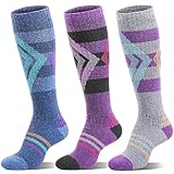 Welwoos Merino Wollsocken Skisocken Warme Thermosocken Dicke Thermo Wintersocken für Damen Herren Winter Geschenke Ski Socken 3 Paare(Blau/Lila/Grau,M)