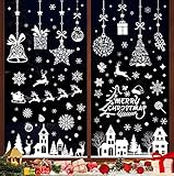 193 Stk Fensterbilder Weihnachten Selbstklebend,Weiß Fensterdeko Weihnachten Wiederverwendbar,PVC Schneeflocken Fensterdeko, fenstersticker Weihnachten mit Häuser für Winter Fenster Weihnachten deko