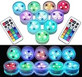 Mini Unterwasser Licht RGB Multi Mehrfarbige LED Teichbeleuchtung 10pcs Wasserdichte Teelichter mit Fernbedienung Multicolor Dekoration für Garten Aquarium Vase Badewanne Pool oder Spa