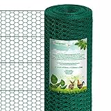 Amagabeli 1.22M X 25M Sechskant-Geflecht Drahtzaun Gartenzaun RAL6005 Grünen Maschenweite 25 mm Drahtgitter-Rolle Gartenzaun Kaninchendraht Metall Drahtg DA005