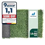 Floordirekt Kunstrasen Outdoor Rasenteppich Meterware - Grasteppich - Rollrasen - Kunststoffrasen - Rasen für Balkon & Garten Rasen Teppichboden für Außen nach Maß 14mm Höhe, Riviera 100x200 cm