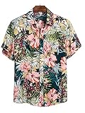 JINGBDO Hawaii-Hemd Für Männer Hawaiian Shirt Men Beach Casual Kurzarm Shirts Blumen Bedruckte Kleidung Für Sommerferien