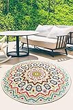 Mandala Color Boho Wohnzimmer Teppich rutschfeste rund Kurzflor Küchenteppich und Balkon Teppich Waschbar (Bunt, 140 cm)