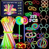 Amzeeniu 270 Stück Knicklichter Party Set Glow Sticks Leuchtstäbe Neon Party Leuchtarmbänder Knicklichter Hochzeit Leuchtspielzeug für Party deko,Festival schwarzlicht deko,Neuem Kreisel,Lutscher