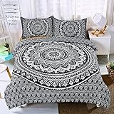 Menkala Bohemian Bettwäsche 135x200 Schwarz Mandala Blumenmuster Bettbezug 2 Teilig Renforce Mircrofaser Orientalische Wendebettwäsche mit Reißverschluss Vintage Boho Deckenbezug und Kissenbezug 80x80