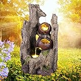 Gartenbrunnen Brunnen Zierbrunnen Zimmerbrunnen Springbrunnen Brunnen WALDSCHATZ mit LED-Licht 230V Wasserfall Wasserspiel für Garten