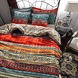 Sedefen Bettwäsche 135x200cm 2 Teilig Bohemian Rot Blau Bunt Boho Stil Vintage Indisch Wendebettwäsche Weich Renforce Bettbezug mit Reißverschluss und 1 Kissenbezug 80x80cm