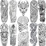 11 Blatt Groß Schwarz Tribal Maori Arm Temporäre Tattoos Männer Frauen Klebetattoos Erwachsene, Tattoos Tattoos Zum Aufkleben Auf Die Haut, Löwe Schädel Drache Halloween Fake Tattoos Damen Herren