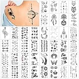 40 Blätter Tatoos Aufkleben Damen, Schwarz Fake Tattoos, Temporäre Sets, Klebe Tattoos Zum Aufkleben, Wasserdicht Temporary Sticker für Kinder Erwachsene Männer und Frauen