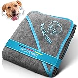 FeelTheWau Hundehandtuch große Hunde - Hundehandtuch Extra saugfähig - Für Waschmaschine und Trockner - Hunde Handtuch mit Taschen - Beliebtes Geschenk Hund - Design grau türkis - 130x75cm