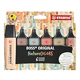 Textmarker - STABILO BOSS ORIGINAL NatureCOLORS - 6er Pack - beige, warmgrau, grünerde, siena, schlammgrün, umbra