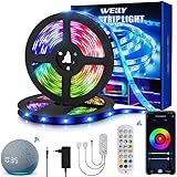 Led Strip,Smart RGB Led Strip Alexa 15m,Led Streifen Selbstklebend mit Fernbedienung,Timer-Einstellung für Party, Haus,Schlafzimmer,Küche Dekoration