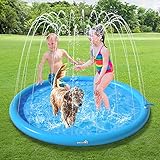 pecute Sprinkler Wasser-Spielmatte Splash(150 * 150 * 15cm), Sprinkler für Hunde Spritz wasserspiel Matte, Splash Pad mit rutschfeste einstellbare Wasserhöhe Blau,L