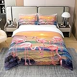 richhome 100% Baumwolle Flamingo Bettbezug, Sommer Hawaii Seaside Sonnenuntergang Tröster Abdeckung Al Season, Strand Landschaft Bettwäsche Set 1 Kissenbezug 135x200