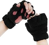 Damen Fingerlos Handschuhe Winter Katze Claw Bear Pfote Plüsch Fäustlinge Niedliche Cartoon Halbfinger Handschuhe Warme Fausthandschuh Outdoor Dicke Handwärmer