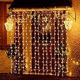 SALCAR LED Lichtervorhang Außen 3x3 m, Lichterkette Vorhang Weihnachten Innen mit 8 Modi und Memory, Weihnachtsbeleuchtung Outdoor Garten, Warmweiß