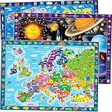 QUOKKA 100 Teile Puzzle ab 4 5 6 Jahre – 3 Groß Spiele für Mädchen und Jungen – Kinder Spielzeug Weltraum Landkarten Europa und Weltkarte – Bodenpuzzles Geschenk für 7 8 Jährige