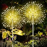 Solar Feuerwerk Gartenlichter, Solarleuchten Gartendeko 2 Stück 120 LED, Solarlampen für Außen Garten Wasserdicht, Warmweiß Solar Weihnachtsdeko Aussen für Hinterhof Weg Rasen Terrasse Weihnachten