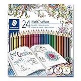 STAEDTLER Buntstifte Noris colour, rutschfeste Soft-Oberfläche, hohe Bruchfestigkeit, intensive Farben, Sechskantformat, 24 Farbstifte im Kartonetui, exklusive Johanna Basford Edition, 185 C24JB