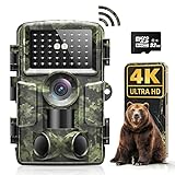 Seseno Wildkamera WLAN, 4K 60MP HD Wildtierkamera mit Handyübertragung APP, IP66 Wasserdicht Nachtsichtkamera Jagdkamera mit Bewegungsmelder für Wildtier Überwachung mit 32G Speicherkarte