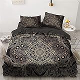 Luowei Boho Bettwäsche Set 135x200cm Schwarz Gold Indisch Böhmisches Mandala Exotisch Bettbezug und 1 Kissenbezug 80x80 cm mit Reißverschluss