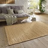 Taracarpet Handwebteppich Läufer Fleckerl Teppich Uni waschbar aus Baumwolle für Wohnzimmer und Küchenteppich 060x090 cm beige