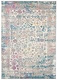 Carpeto Rugs Teppich Wohnzimmer Kurzflor Vintage Look Abstraktes Orientalisch Muster - Niedrigflor Teppich für Wohnzimmer, Schlafzimmer, Esszimmer - Versch. Größen Türkis Grau Bunt 240 x 330 cm