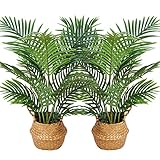 Kazeila Kunstpflanzen Groß 90cm Künstliche Palme Pflanzen Fake Pflanzen Plastik Kunstpalme Pflanze Deko für Home Wohnzimmer Schlafzimmer(2PACK)