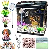 Glass Fish Tank Schreibtisch-Aquarium-Set Einsteiger-Fischbecken mit LED-Licht und Wasserpumpe Kleines Fischbecken für Kinder Glasfischbecken mit Zubehör Selbstreinigendes Fischbecken