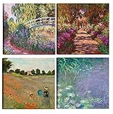 DìMò ART, klassische Kunstbilder, Claude Monet, 4 Stück, je 30 x 30 cm, Leinwanddruck, Dekor, Kunst, Einrichtung, für Küche, Schlafzimmer, Wohnzimmer, Bar, Büro, Restaurant.