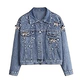 YLQQdMK Jeans Jacken Für Damen Frauen Lose Langarm -Denimjacke Von Frauen-Schwarz-Xl