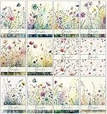 Bear and Bee 12, 24 oder 48 Dankeskarten mit leuchtenden Aquarell-Wildblumen auf der Vorderseite Multipack mit Umschlägen Voll recycelbar und umweltfreundlich (12 Karten mit Umschlägen)