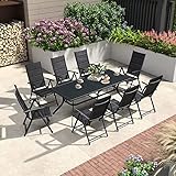 PURPLE LEAF Gartenmöbel Set 8 Personen Aluminium Sitzgruppe Klappbar Gartentisch 196x85 cm mit 8 Verstellbare Rückenlehne Stühle Gartengarnitur Set Terrassenmöbel Set, Schwarz