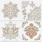 MWOOT 4 Stück Groß Mandala Painting Stencil Malerei Schablone,Wiederverwendbare DIY Malerei Vorlage Stencil Kit,Mandala Blume Schablonen Wandgestaltung Zubehör für Leinwand Möbel Handwerk(30x30CM)