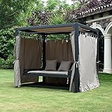 HOME DELUXE - Gartenliege - Provence, Maße: ca. 236 x 180 x 210 cm, Schwebendes Rattanbett inkl. Vorhänge und Schiebedach I Hollywoodschaukel Sonnenliege Schaukelliege