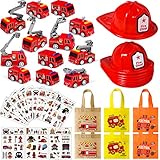 Tacobear 48 Stück Feuerwehrmann Party Mitgebsel Kindergeburtstag Gastgeschenke Feuerwehrhelm Feuerwehrauto Klein Aufziehauto Partytüten Temporäre Tattoos Feuerwehr Spielzeug für Kinder Jungen Mädchen