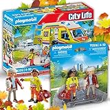 PLAYMOBIL 71202 Rettungswagen mit Licht und Sound 71506 DuoPack Sanitäterin mit Patient – Realistische Rettungsfahrten für kleine Einsatzhelden – Mit Blaulicht, Zubehör und Ausstattung!