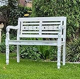 AMBIENTE-LEBENSART.DE Teakbank-Landhaus-Bank-Parkbank-Gartenbank-Blumen-Bank-Balkon-Bank 2 Sitzer Shabby Chic White Washed Antik Weiss