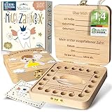 Madlino® Zahndose Milchzähne Mädchen & Jungen inkl. Zahnfeebrief & Lupe - Milchzahndose personalisiert aus Holz - Zahnfee Geschenke - Zahnbox für Milchzähne - Die Zahnrettungsbox für den Wackelzahn